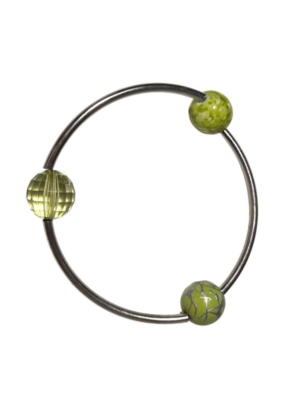 Green Beaded Wire Bracelet Stretch Three Decorative Beads Retro Fashion Jewelry